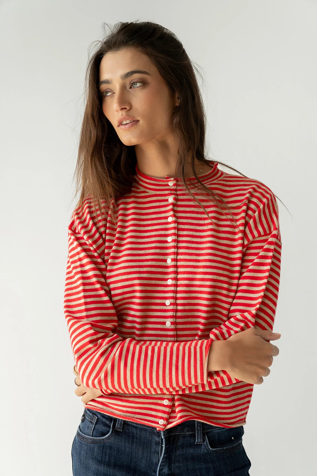 Julianne Striped Cardigan in Red