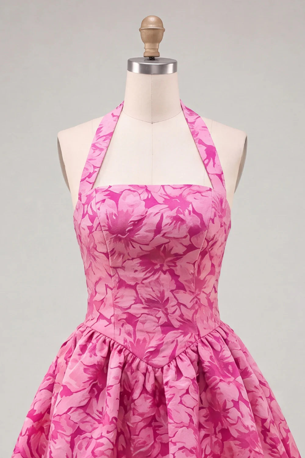 Halter Yellow Jacquard A Line Short Homecoming Dress