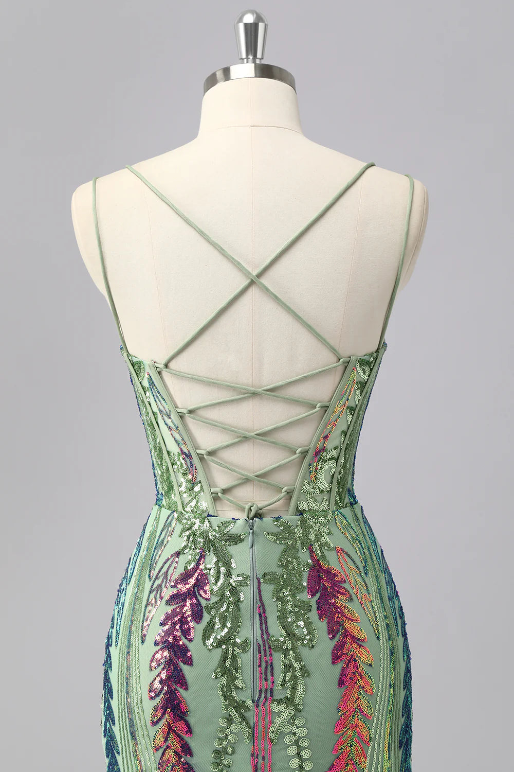 Gorgeous Dark Purple Bodycon Spaghetti Straps Corset Homecoming Dress with Sequins