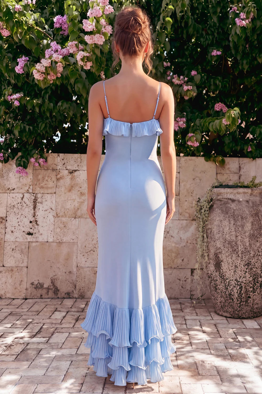 Light Blue Mermaid Ruffled Wedding Guest Dress