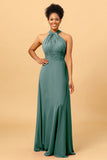 A Line Convertible Floor Length Chiffon Bridesmaid Dress