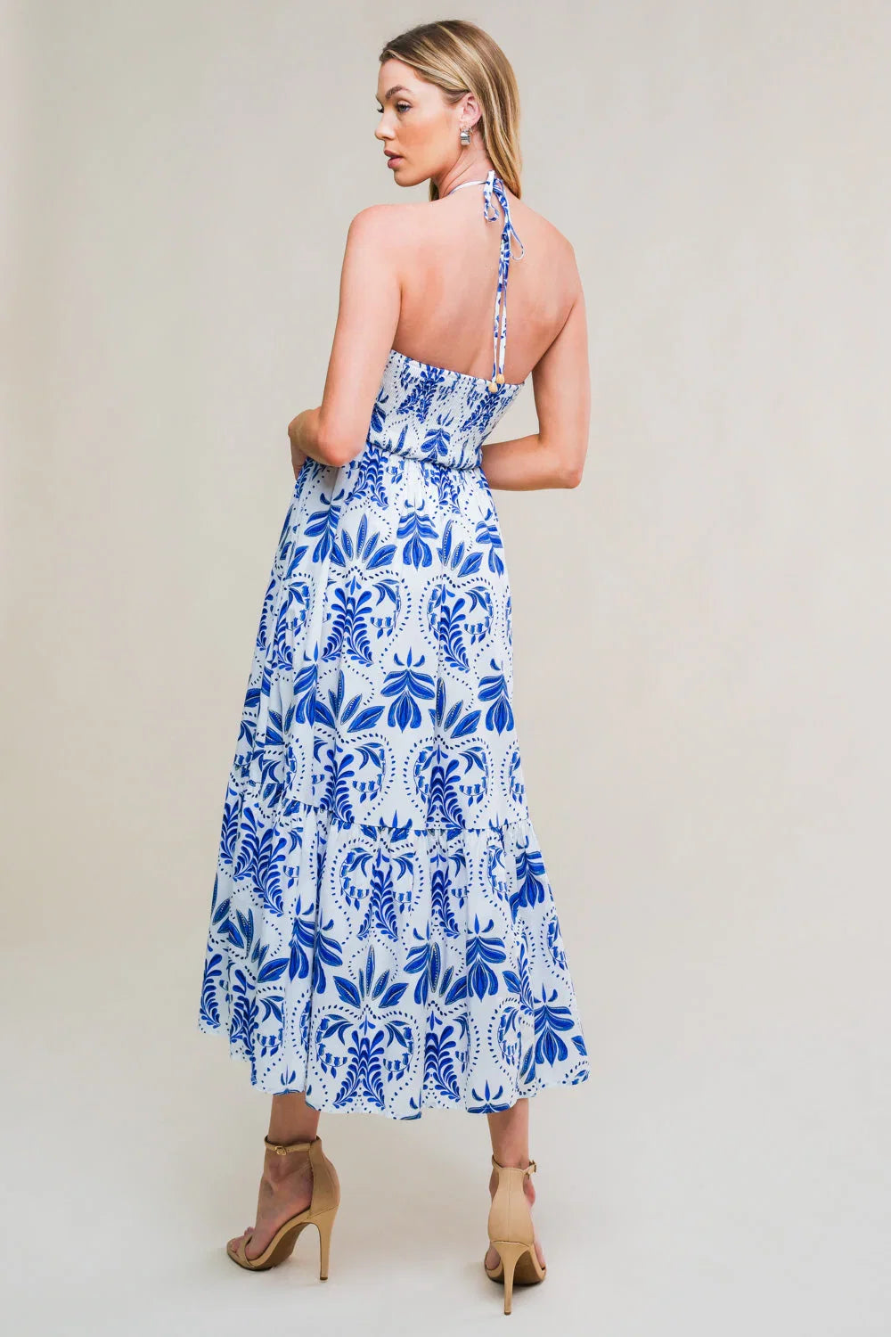 FLAHERTY BLUE WHITE MIDI DRESS