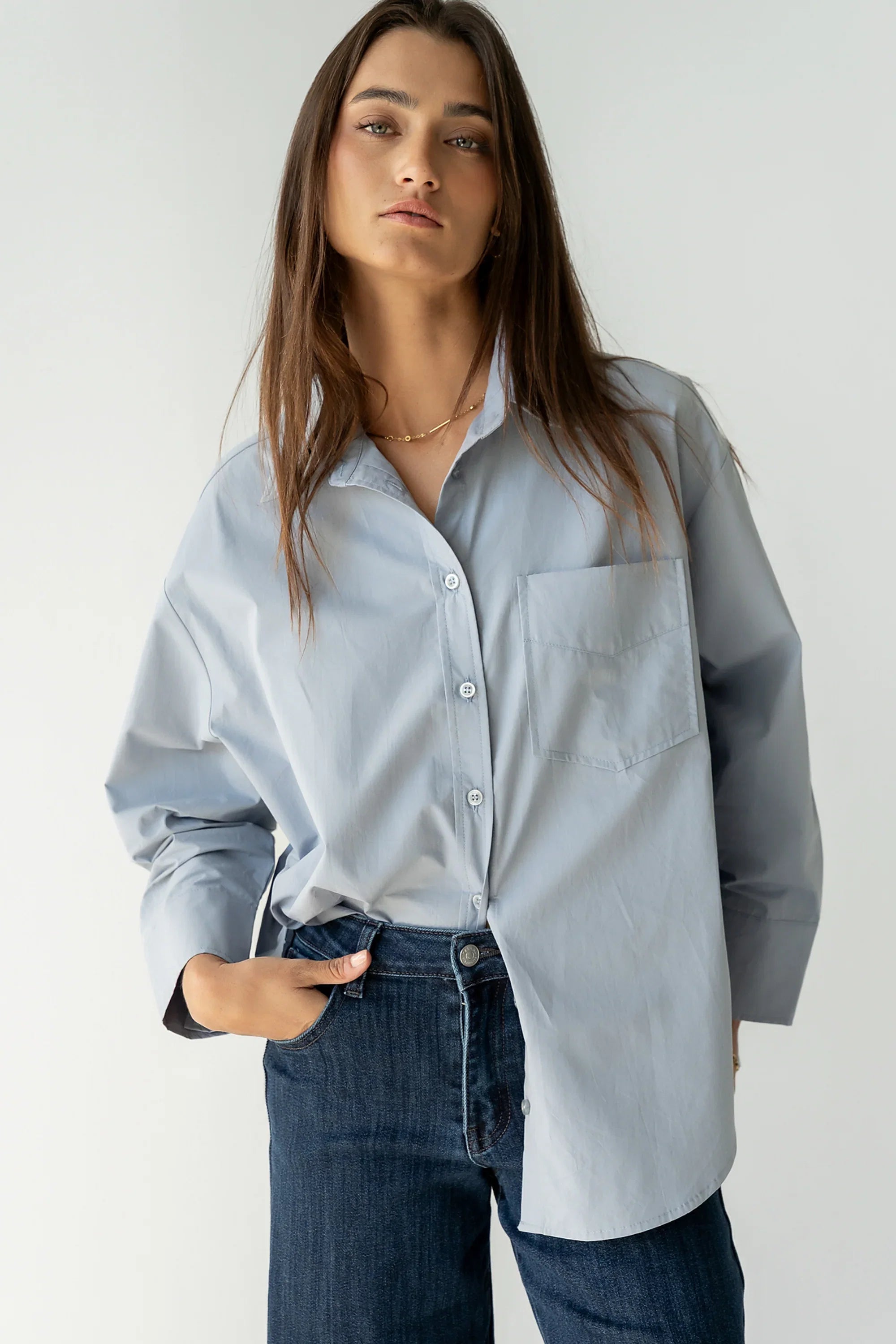 Markell Oversized Button Up in Blue
