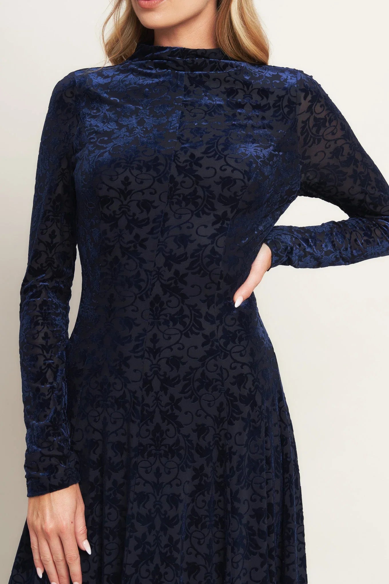 Size Small VELVET GALAXY CHARM MIDI DRESS NAVY FINAL SALE