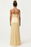 Daffodil Sheath Spaghetti Straps Long Bridesmaid Dress