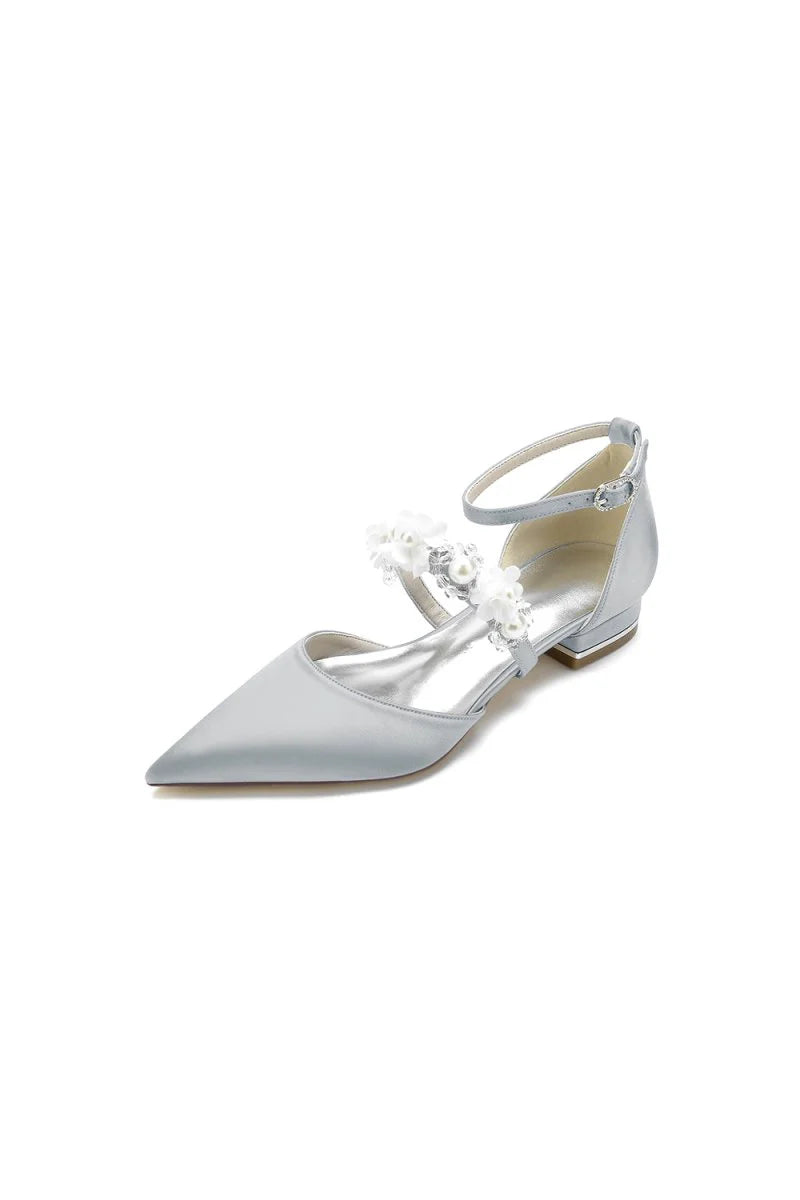Flower Pearl Buckle Strap Pointed Toe Flats