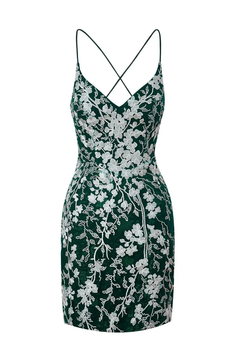Sheath Short Spaghetti Straps Lace Homecoming Dress