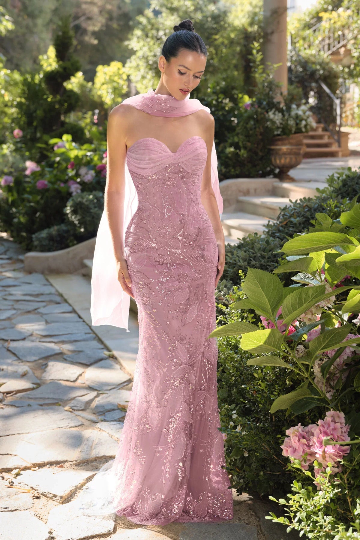 A1484 Meadow Lark Fitted Column Dress With Scarf Andrea Leo