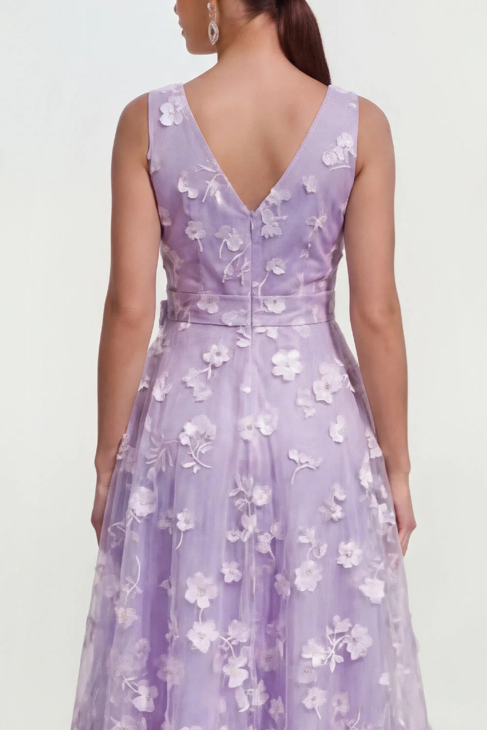 Blue Floral A Line Midi Wedding Guest Dress with Bow