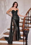 Evans Gown Satin Dress With Illusion Leg Slit