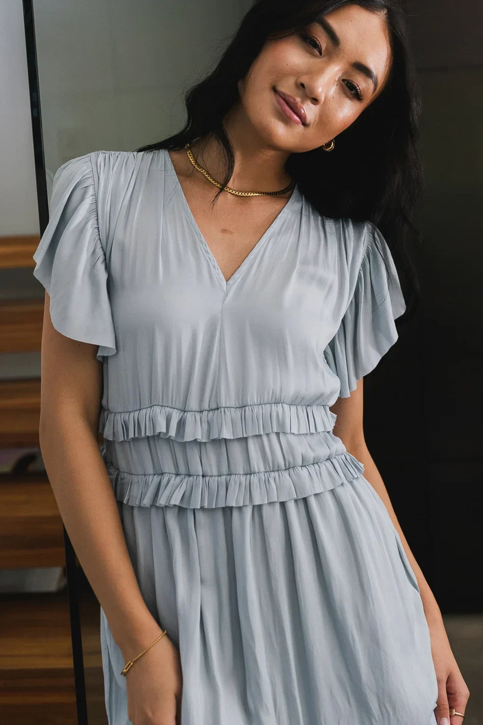 Willa Ruffle Dress in Light Blue FINAL SALE