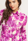 FUCHSIA PETAL FLORAL MIDI SHIRT DRESS