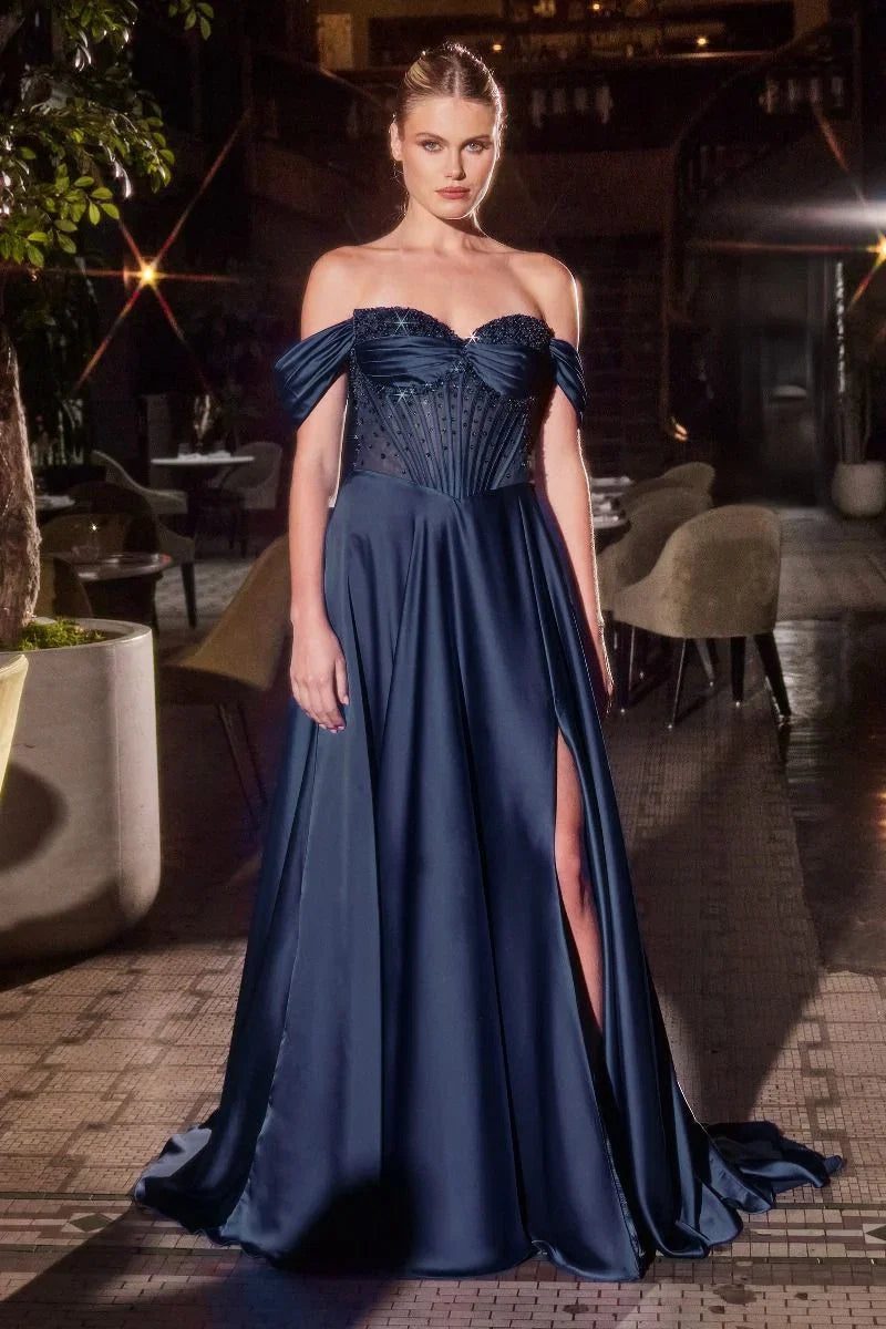 Melanie Gown A line Dress with Beaded Bodice Corset Back