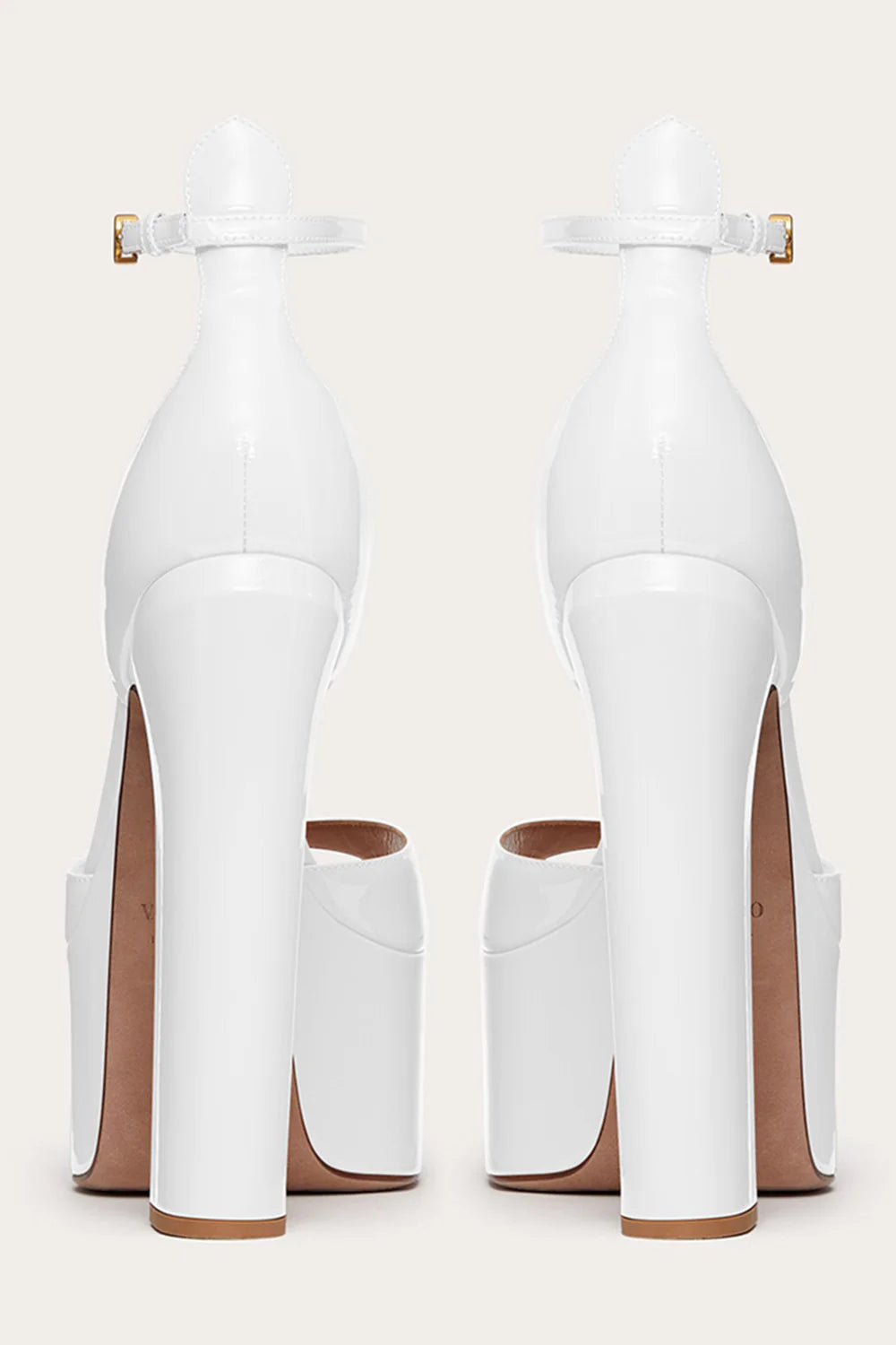Open Toe Chunky High Heel Sandals Nude Patent Platform High Heels with Ankle Strap