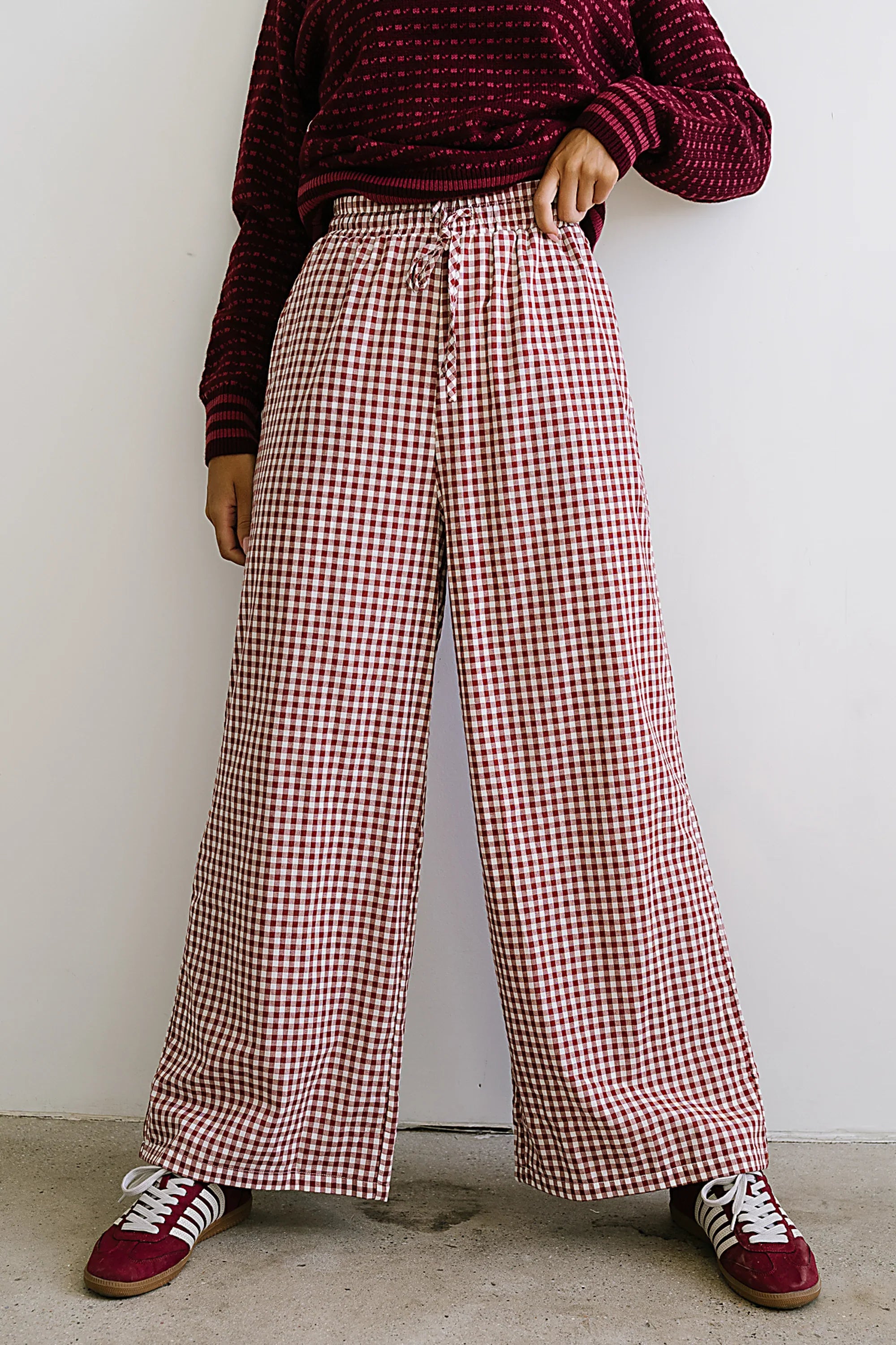 Ada Gingham Wide Leg Pants in Burgundy FINAL SALE
