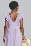 Lilac V Neck A Line Junior Bridesmaid Dress with Bow