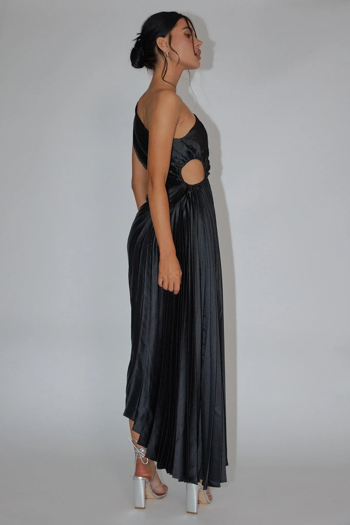 Panama Maxi Dress Navy Pleated Dress With Side Cut Out