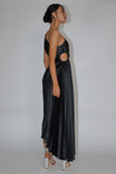 Panama Maxi Dress Navy Pleated Dress With Side Cut Out