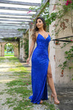 Eclipse Gown Royal Blue V Neck Sequin Dress