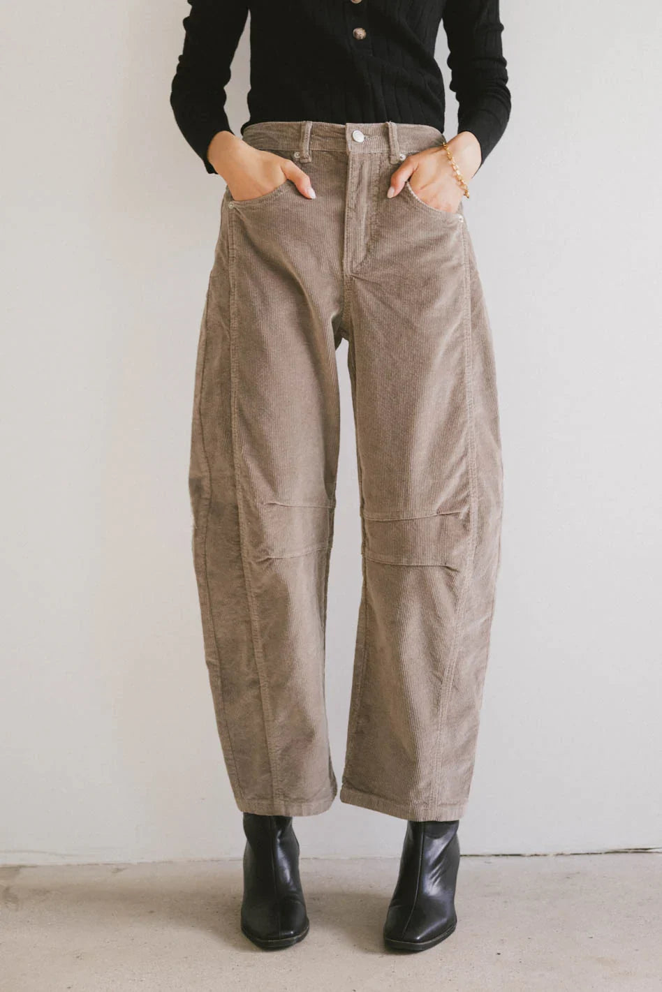 Lisette Barrel Jean in Taupe Corduroy FINAL SALE