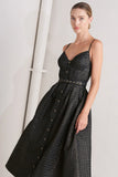 NOIR TAPESTRY NAVY GOLD MIDI DRESS