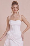 White Corset Spaghetti Straps Bodycon Graduation Dress with Bow