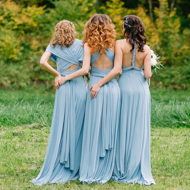 A Line Chiffon Convertible Sky Blue Bridesmaid Dress