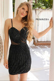 4207 Primavera Beaded Short Dress with Sheer Accents