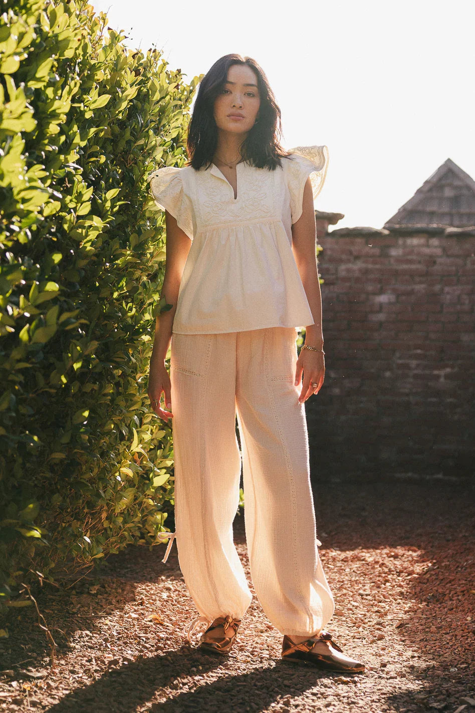 Quinley Embroidered Top in Ecru FINAL SALE