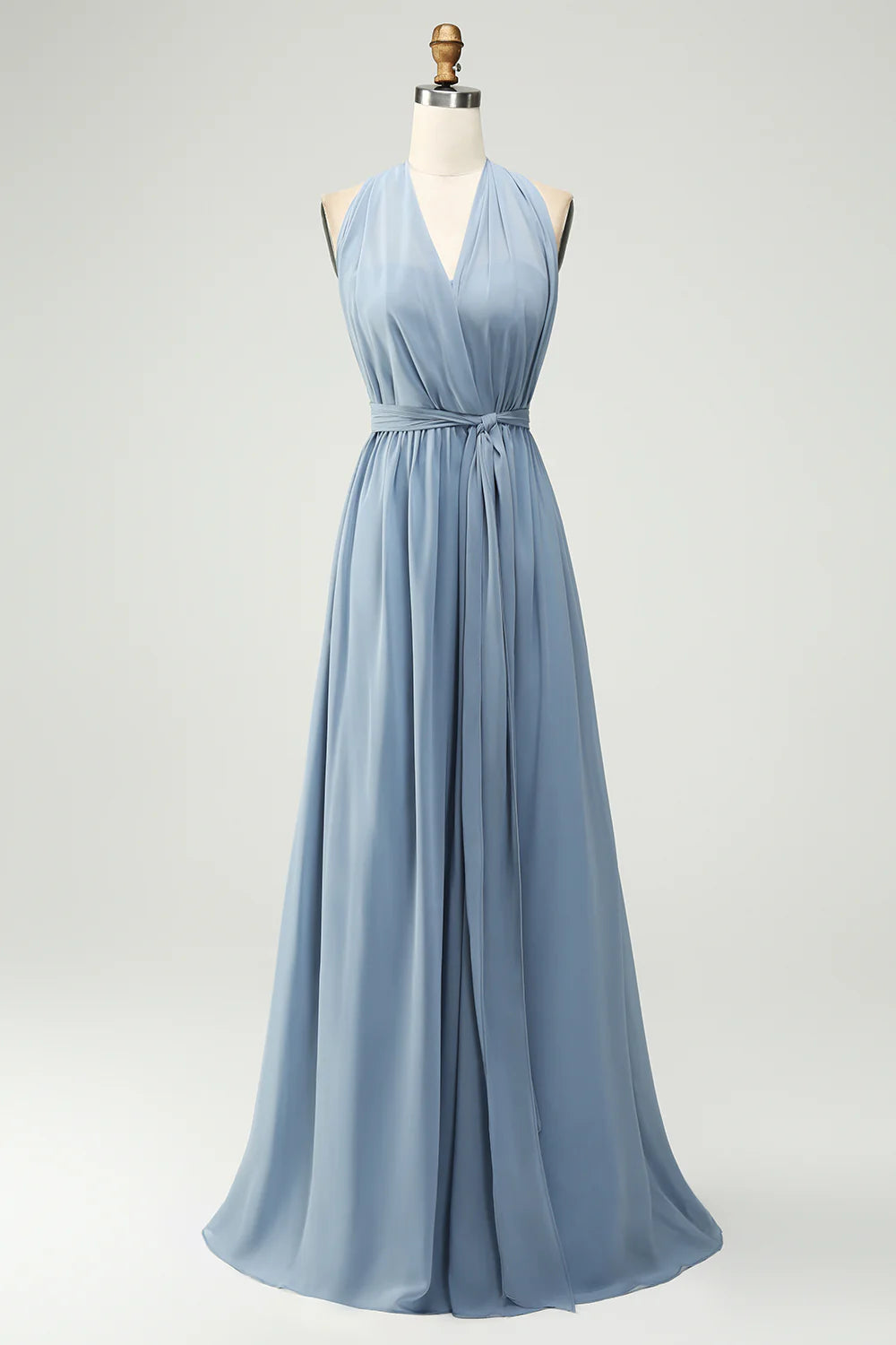 Dusty Blue A Line Chiffon Convertible Long Maternity Bridesmaid Dress