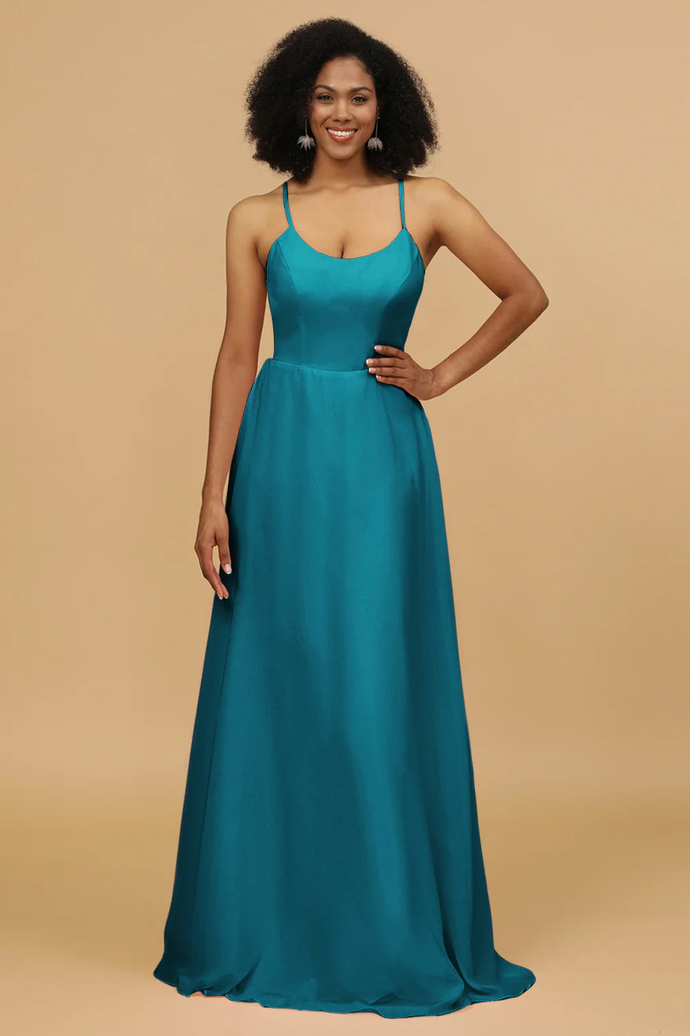 Sheath Column Spaghetti Straps Long Chiffon Bridesmaid Dress