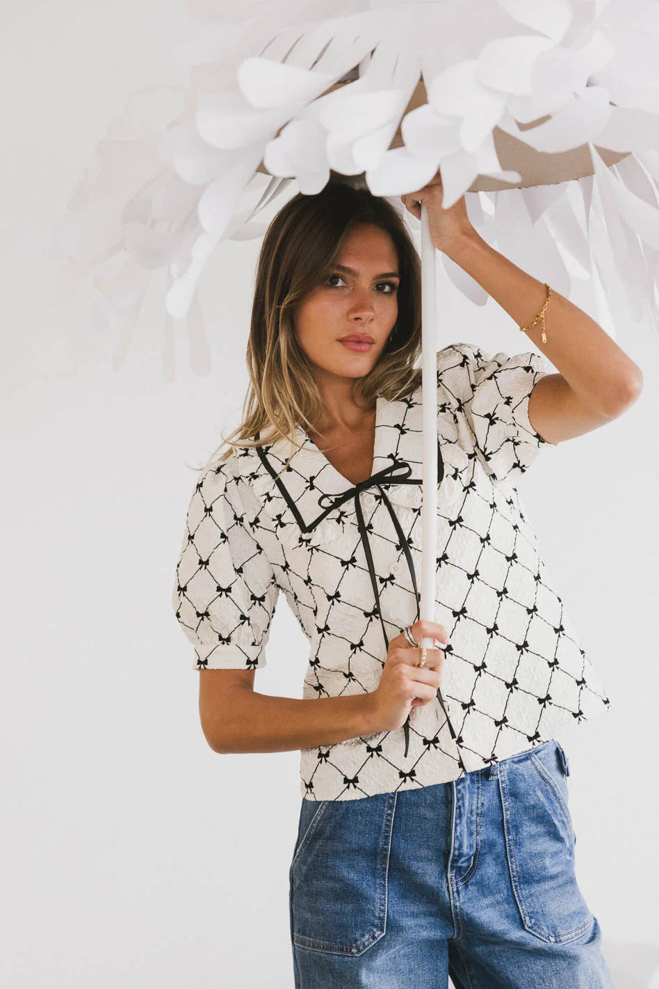Maia Bow Collared Top FINAL SALE