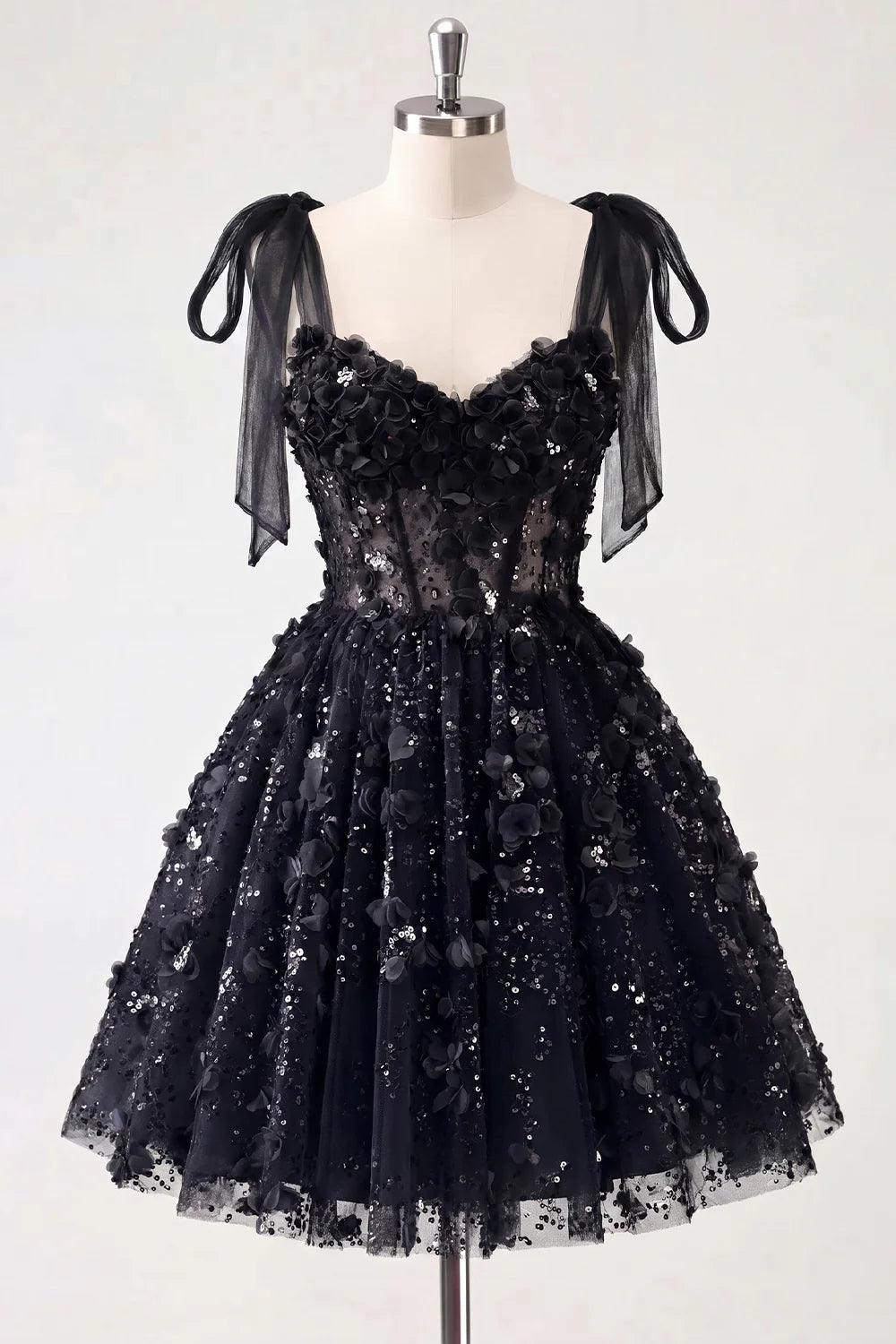 Lilac Sequin A Line Corset Short Homecoming Dress with 3D Flowers