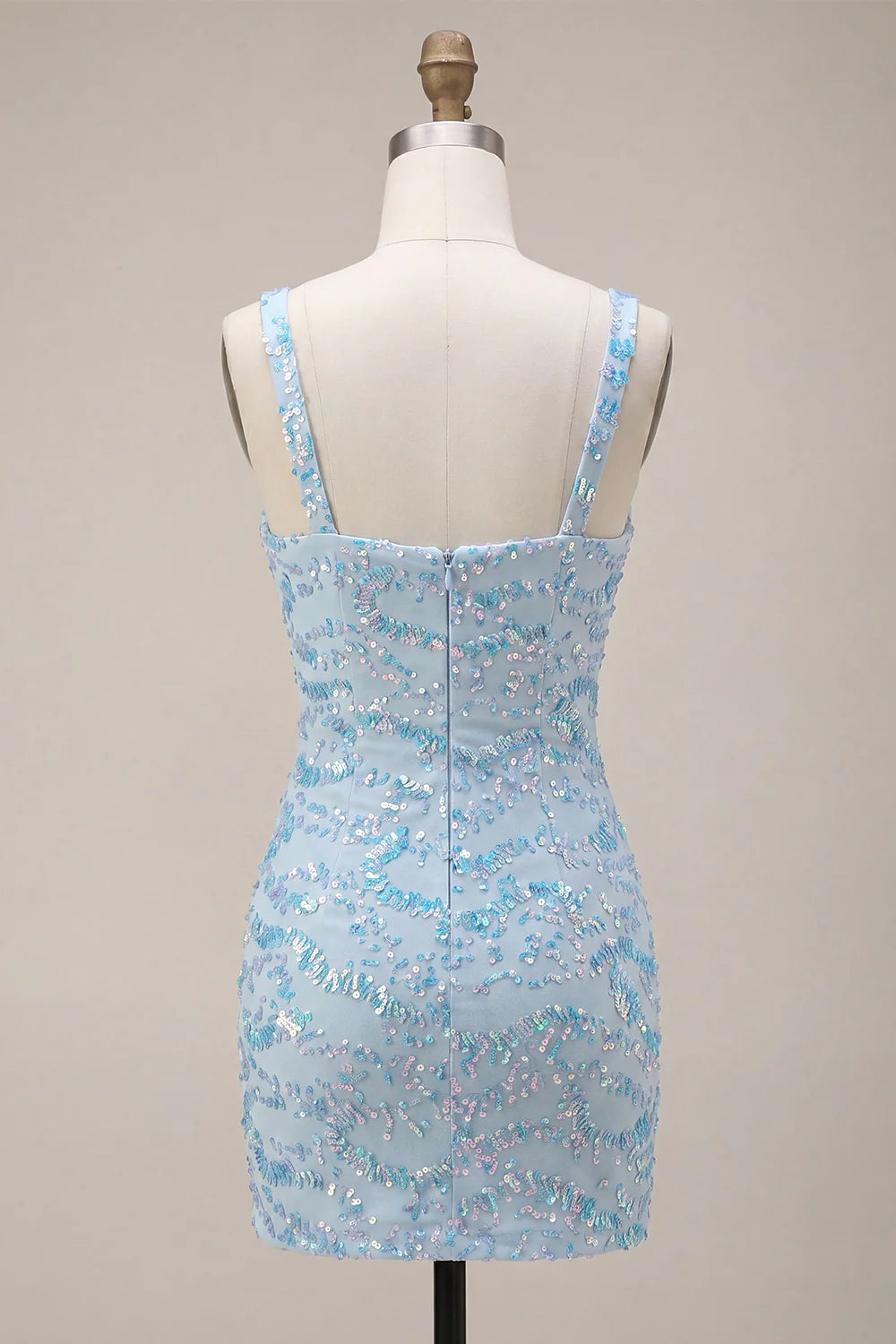 Bodycon Sky Blue Sequin Short Homecoming Dress with Slit