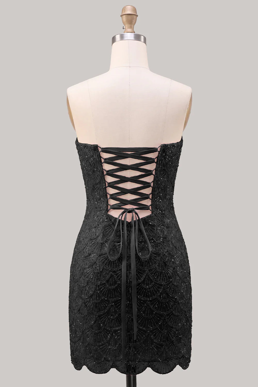 Sparkly Pink Strapless Bodycon Homecoming Dress with Lace up Back