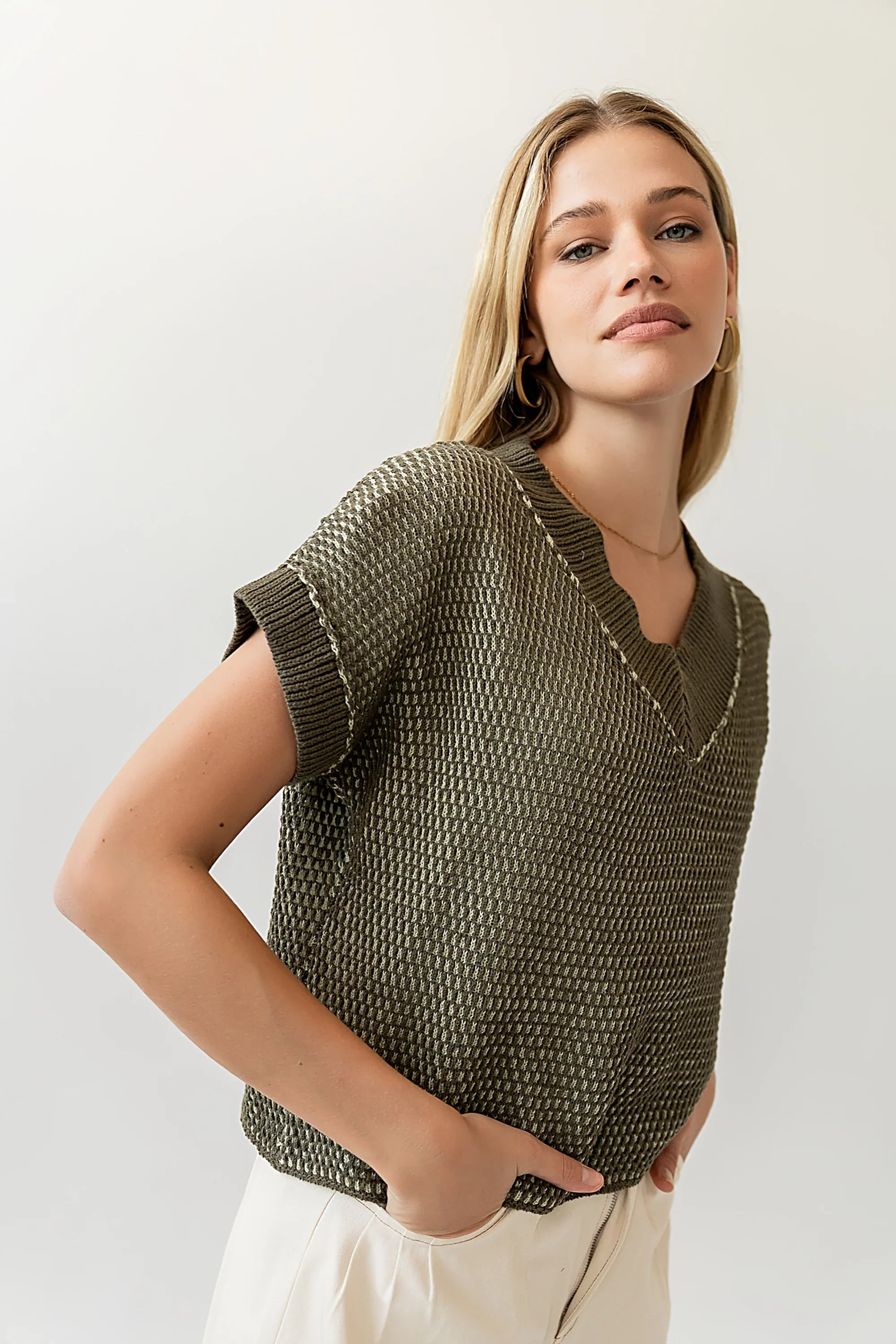 Saige Contrast Sweater in Olive FINAL SALE
