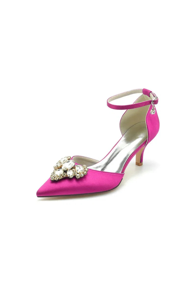 Rhinestone Pointed Toe Kitten Heels With Rhinestone