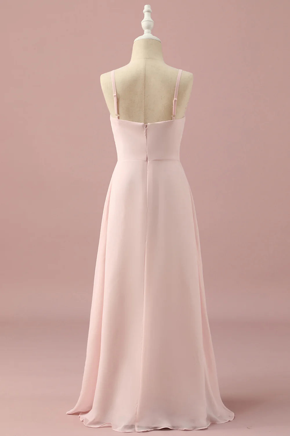 Light Pink A Line Spaghetti Straps Floor Length Chiffon Junior Bridesmaid Dress