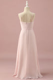 Light Pink A Line Spaghetti Straps Floor Length Chiffon Junior Bridesmaid Dress