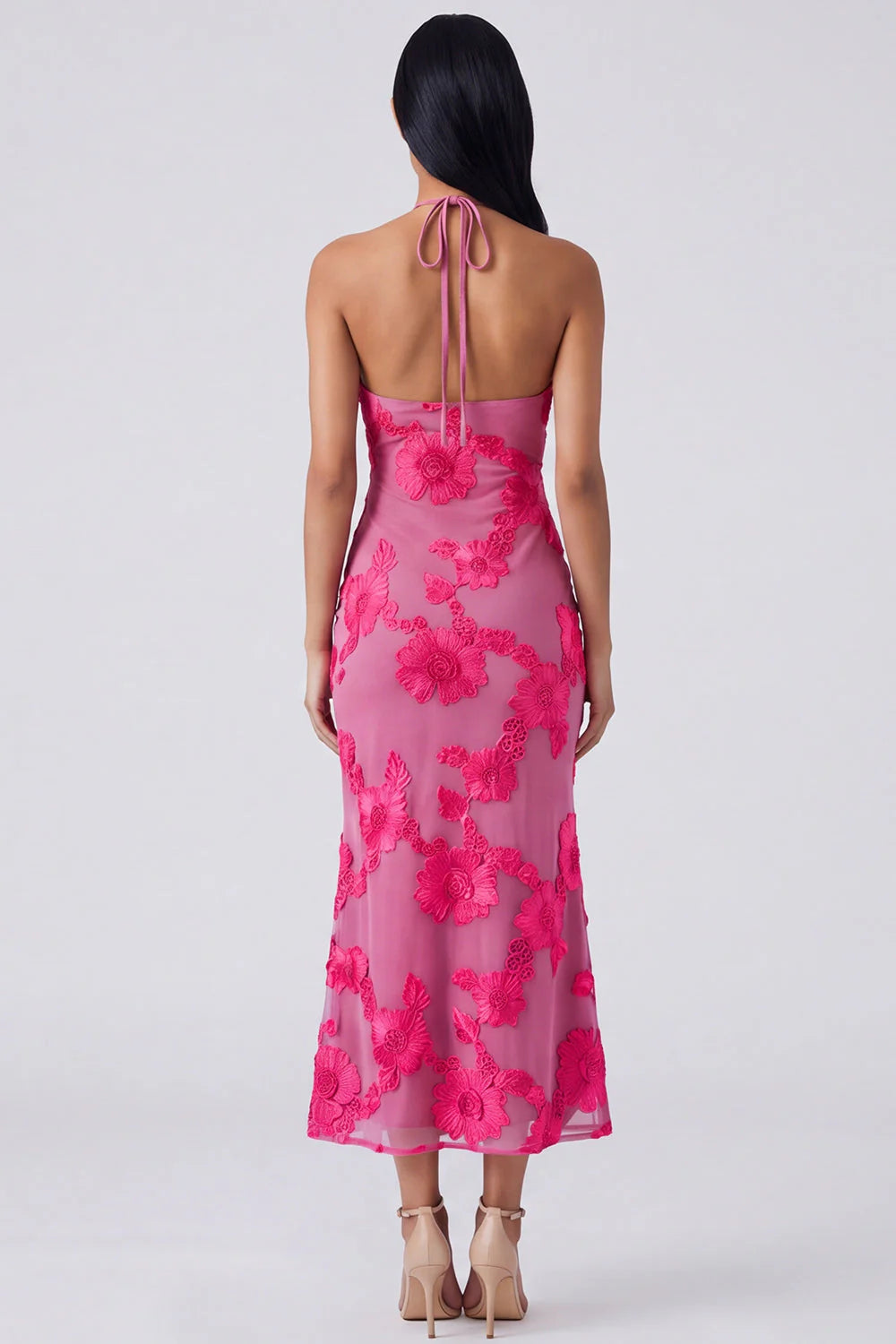 Halter Yellow Keyhole Mermaid Wedding Guest Dress with Appliques