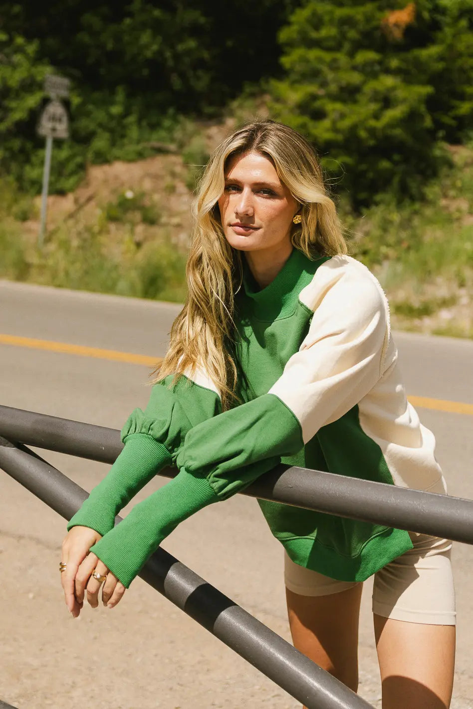 Drew Colorblock Sweatshirt in Green FINAL SALE