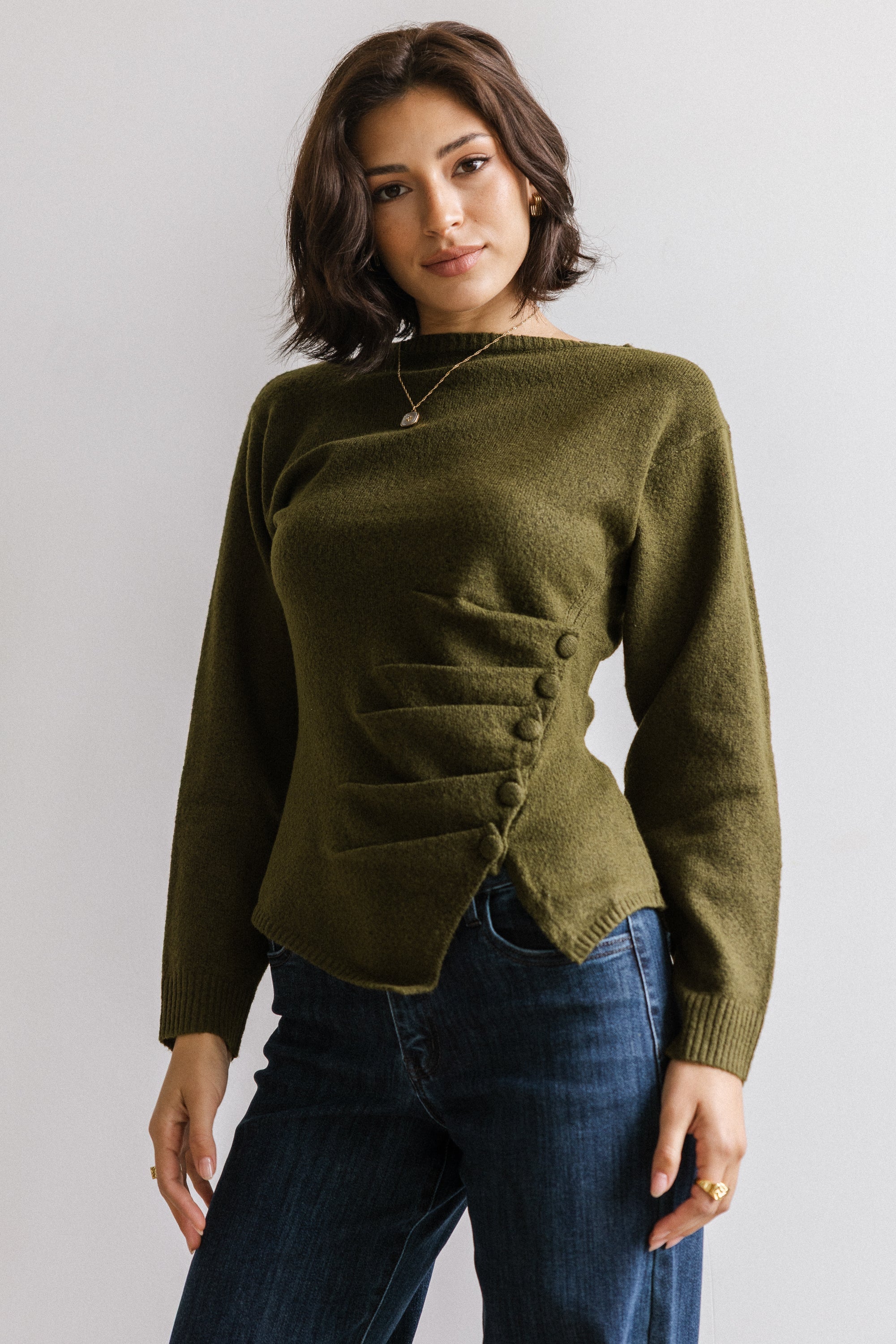 Jerzey Asymmetrical Sweater in Olive FINAL SALE