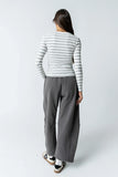 Mia Button Up Top in Striped Grey