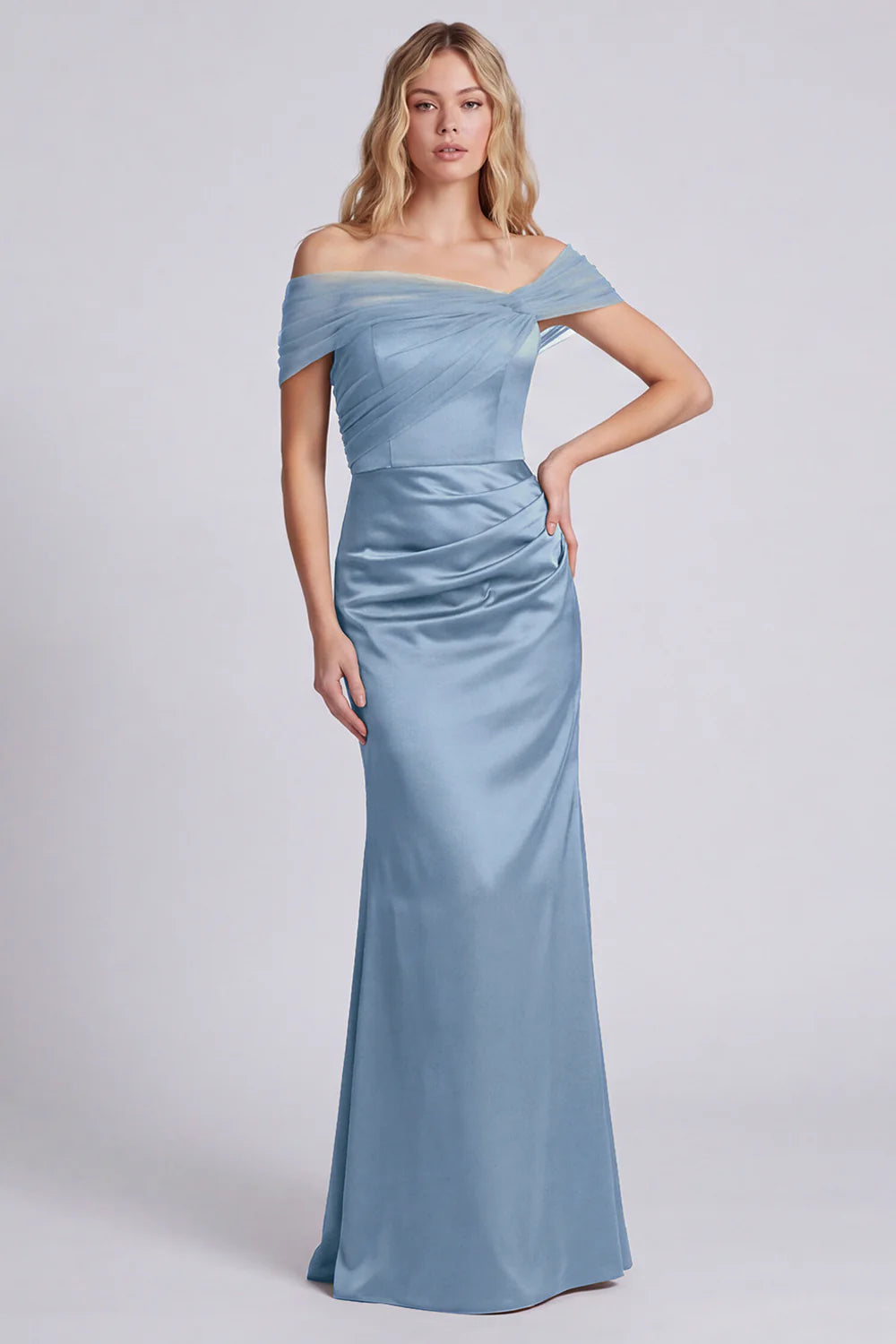 Olive Off the Shoulder Mermaid Satin Maxi Dress