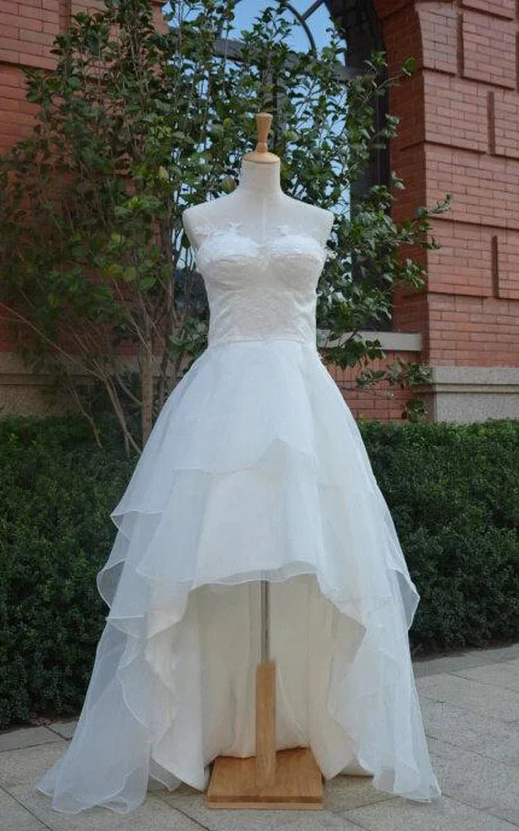 Sweetheart Lace Up Back High Low Chiffon Wedding Dress With Ruffles And Tiers