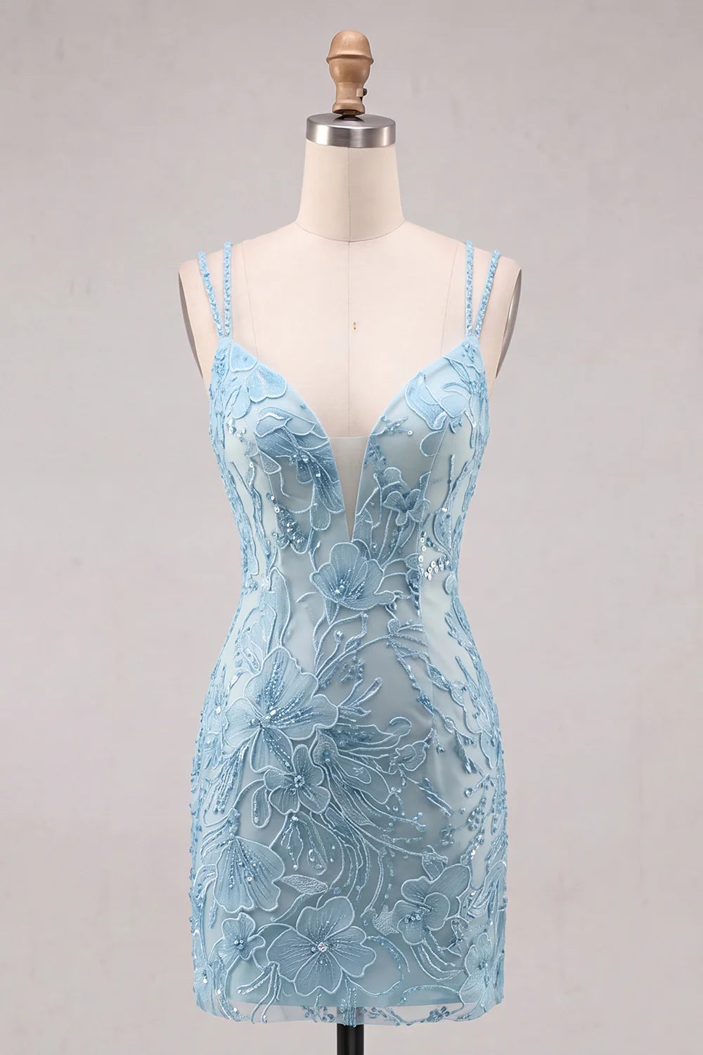 Navy Floral Beaded Bodycon Short Homecoming Dress