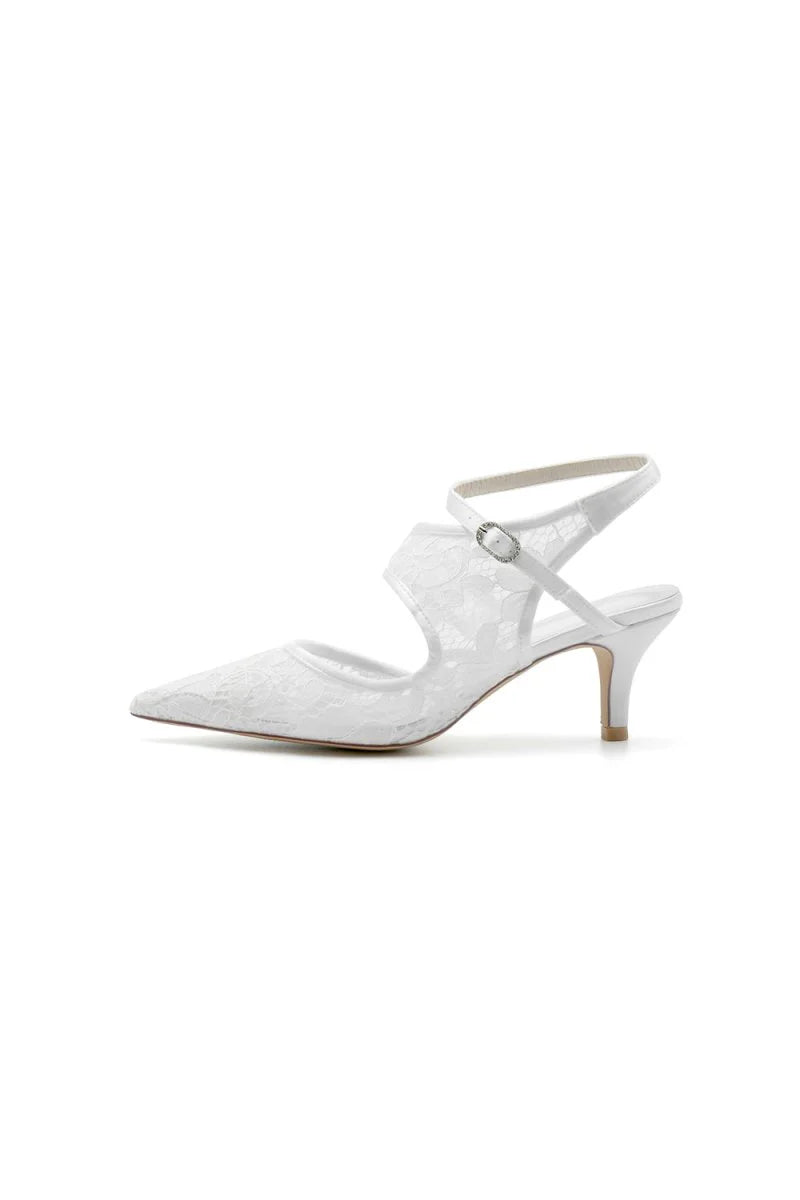 Lace Pointed Toe Ankle Strap High Heels