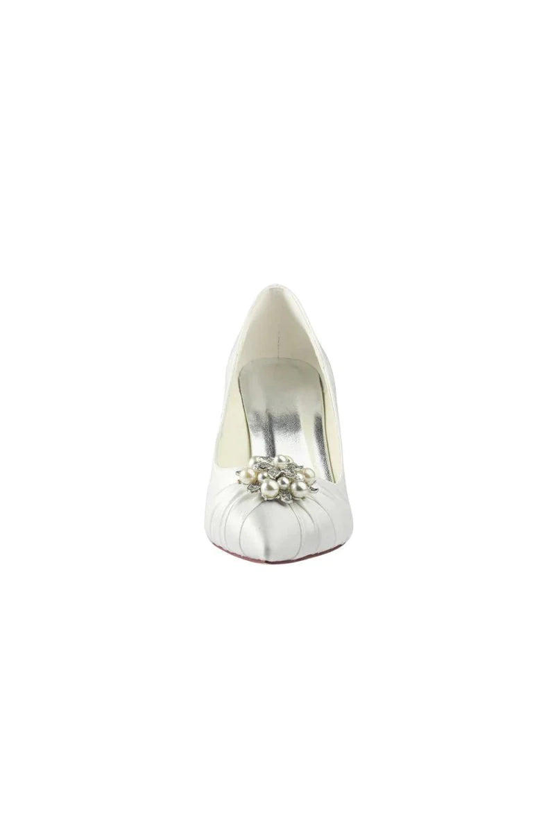 Wedding Shoes Close Toe Stiletto Heel Satin With Rhinestone Ruffles