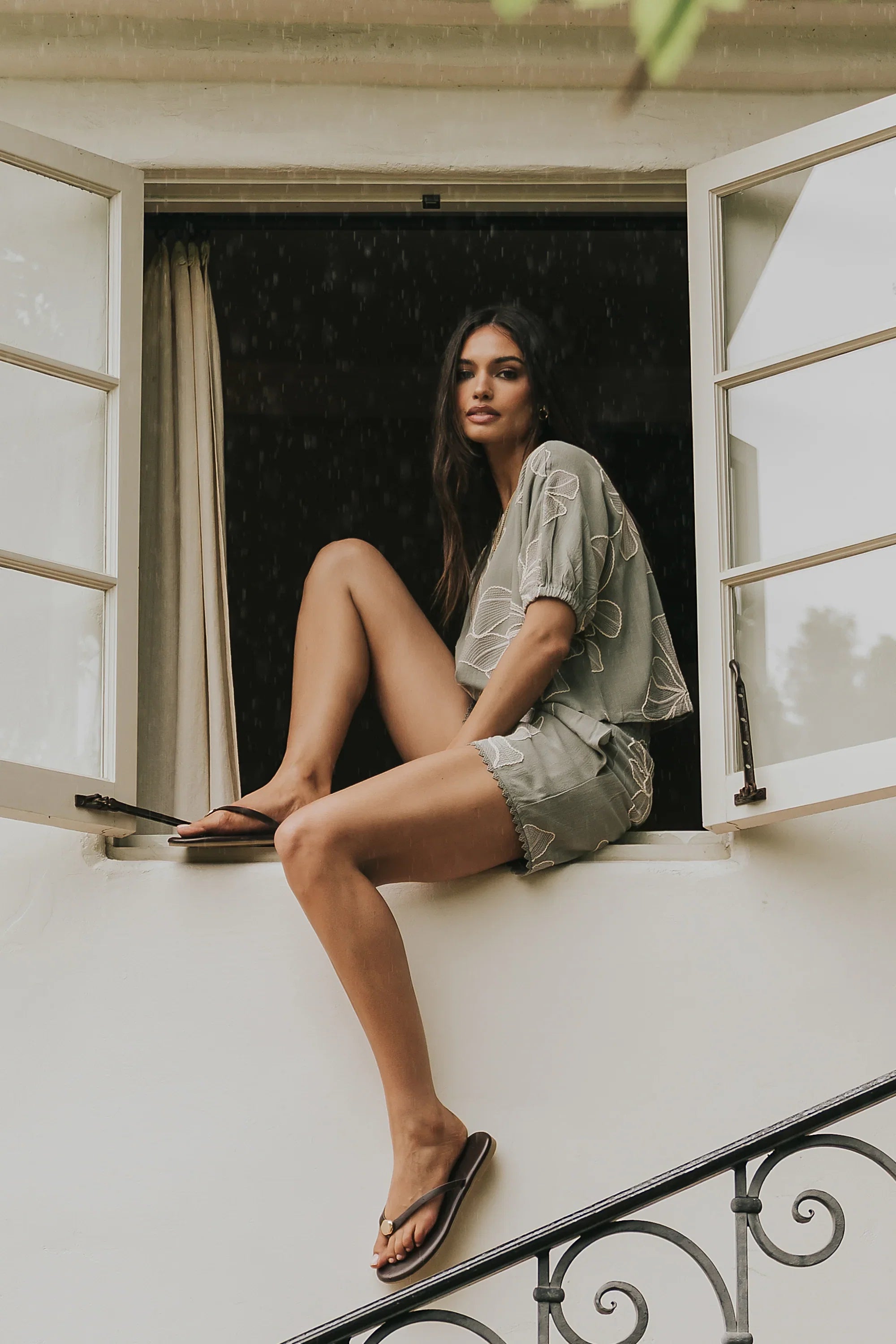 Kortney Floral Oversized Top in Sage