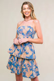 SUMMER MOMENTS STRAPLESS FLORAL DENIM MINI DRESS FINAL SALE